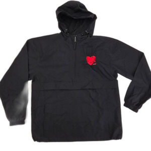 Champion Black Hooded Windbreaker  Jacket with Red Embroidered Heart Size M